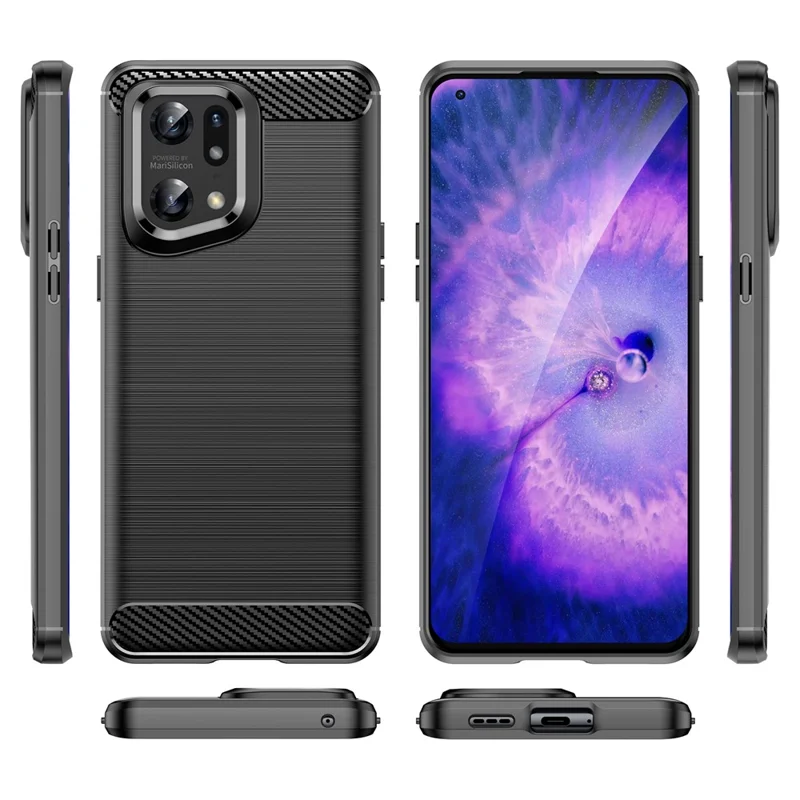 Étui de protection pour Oppo Find X5 Pro, couverture de téléphone avec texture en fibre de carbone brossée - Noir