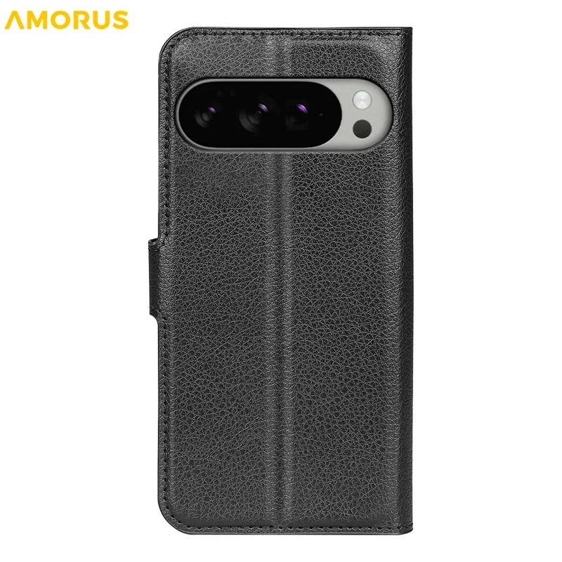 AMORUS Per Google Pixel 10 Pro XL Custodia Portafoglio Texture Litchi Antiurto Flip in Pelle Stand Cover per Telefono - Nero