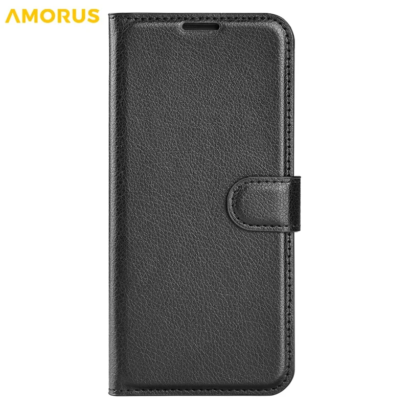 AMORUS For Samsung Galaxy A06 5G Wallet Case Litchi Texture Shockproof Leather Flip Stand Phone Cover - Black