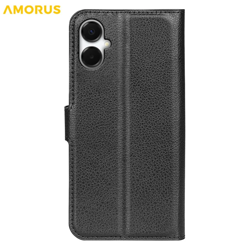 AMORUS For Samsung Galaxy A06 5G Wallet Case Litchi Texture Shockproof Leather Flip Stand Phone Cover - Black