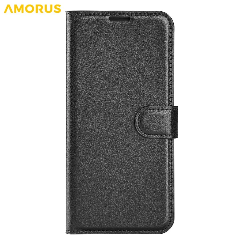 AMORUS For Nothing Phone (3a) Pro Wallet Case Litchi Texture Shockproof Leather Flip Stand Phone Cover - Black