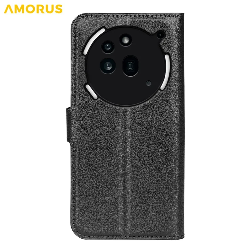 AMORUS For Nothing Phone (3a) Pro Wallet Case Litchi Texture Shockproof Leather Flip Stand Phone Cover - Black