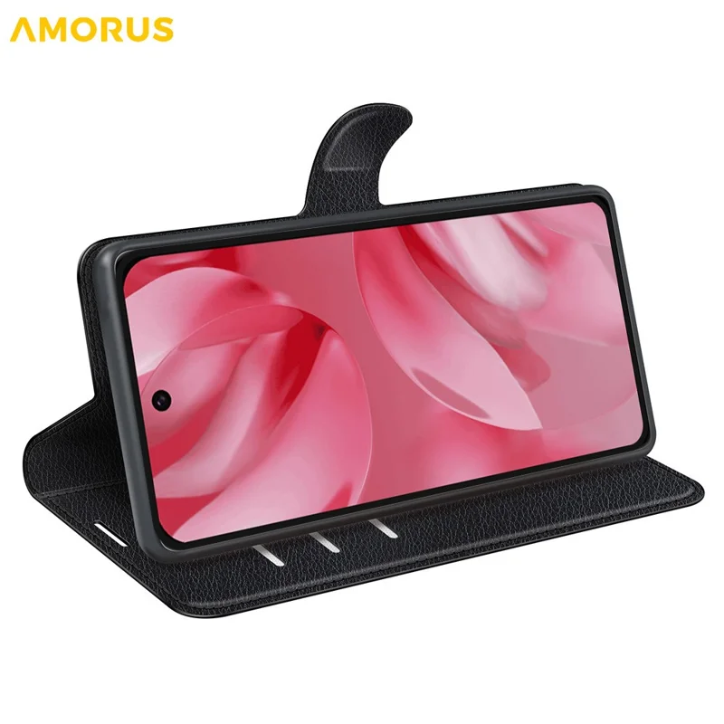 AMORUS For Google Pixel 10 Wallet Case Litchi Texture Shockproof Leather Flip Stand Phone Cover - Black