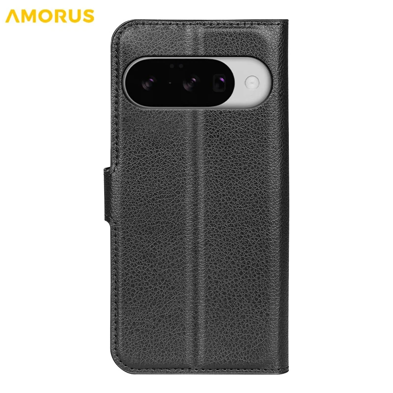 AMORUS For Google Pixel 10 Wallet Case Litchi Texture Shockproof Leather Flip Stand Phone Cover - Black