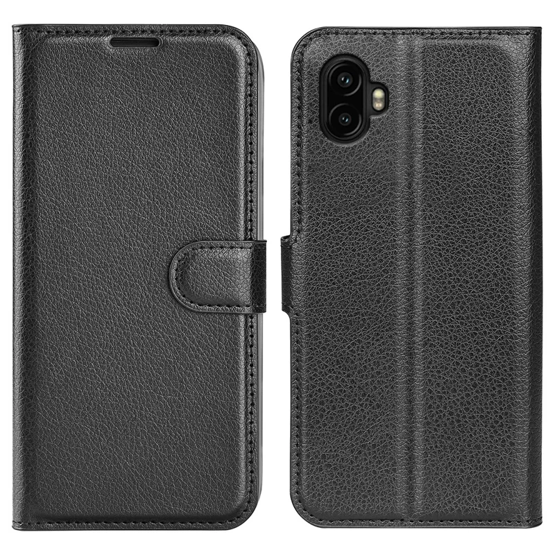AMORUS etui portfelowe do Samsung Galaxy XCover7 Pro, etui typu folio z klapką, odpornym na wstrząsy skórzanej faktury litchi z funkcją podpórki - Czarny