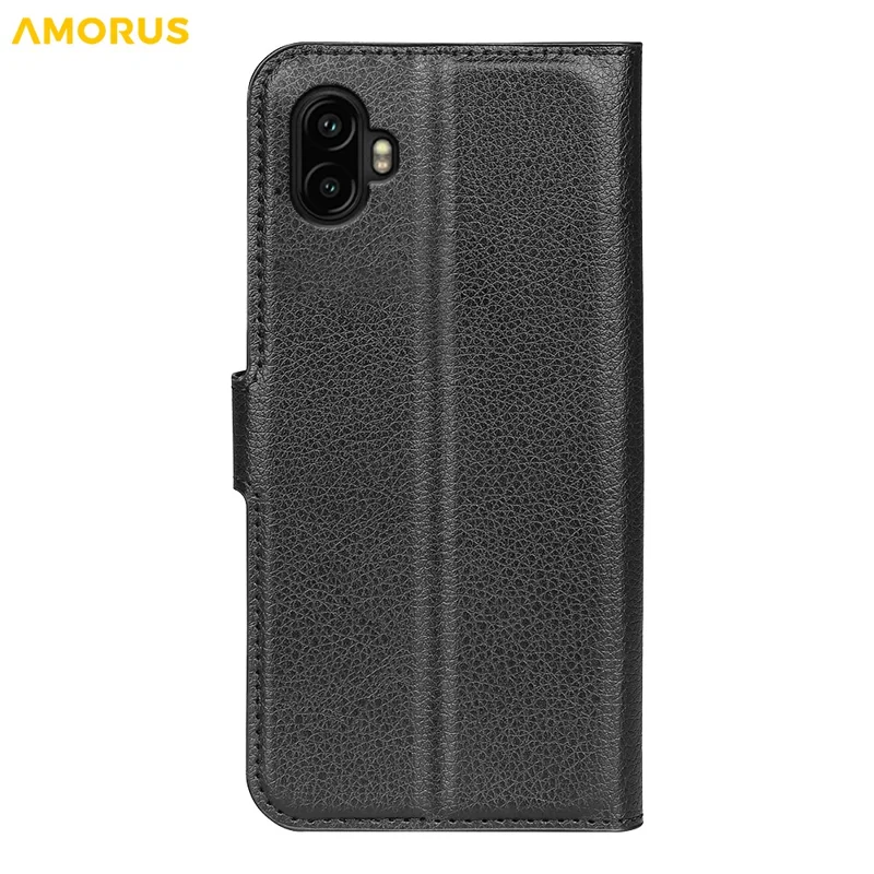 AMORUS etui portfelowe do Samsung Galaxy XCover7 Pro, etui typu folio z klapką, odpornym na wstrząsy skórzanej faktury litchi z funkcją podpórki - Czarny