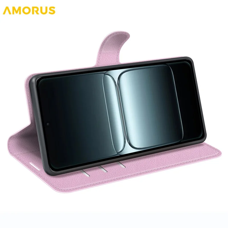 AMORUS For OnePlus 13T 5G Wallet Case Litchi Texture Shockproof Leather Flip Stand Phone Cover - Pink