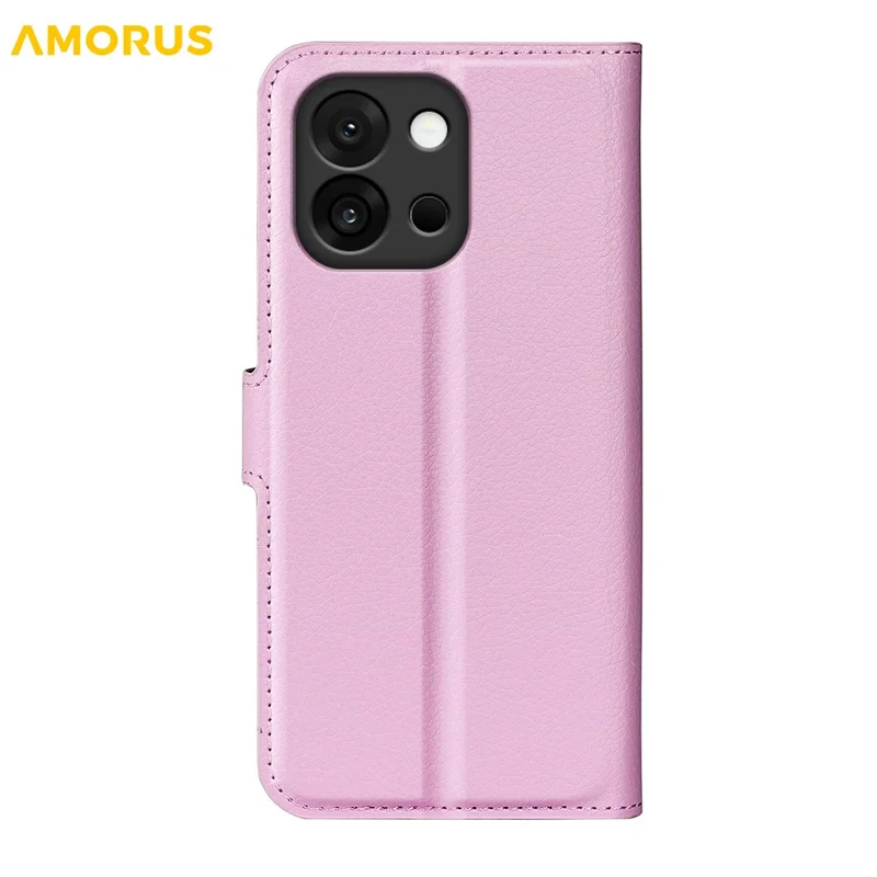 AMORUS For OnePlus 13T 5G Wallet Case Litchi Texture Shockproof Leather Flip Stand Phone Cover - Pink