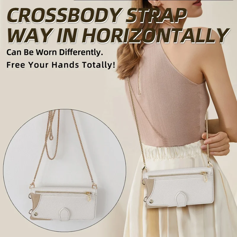 For Samsung Galaxy A17 5G / A17 4G Leather Case Wallet Stand Cover Irregular Tail Style with Chain Strap - White