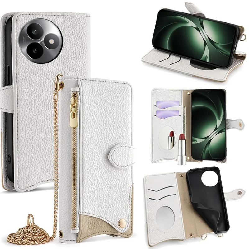For Xiaomi Redmi K80 Ultra 5G Leather Case Wallet Stand Cover Irregular Tail Style with Chain Strap - White