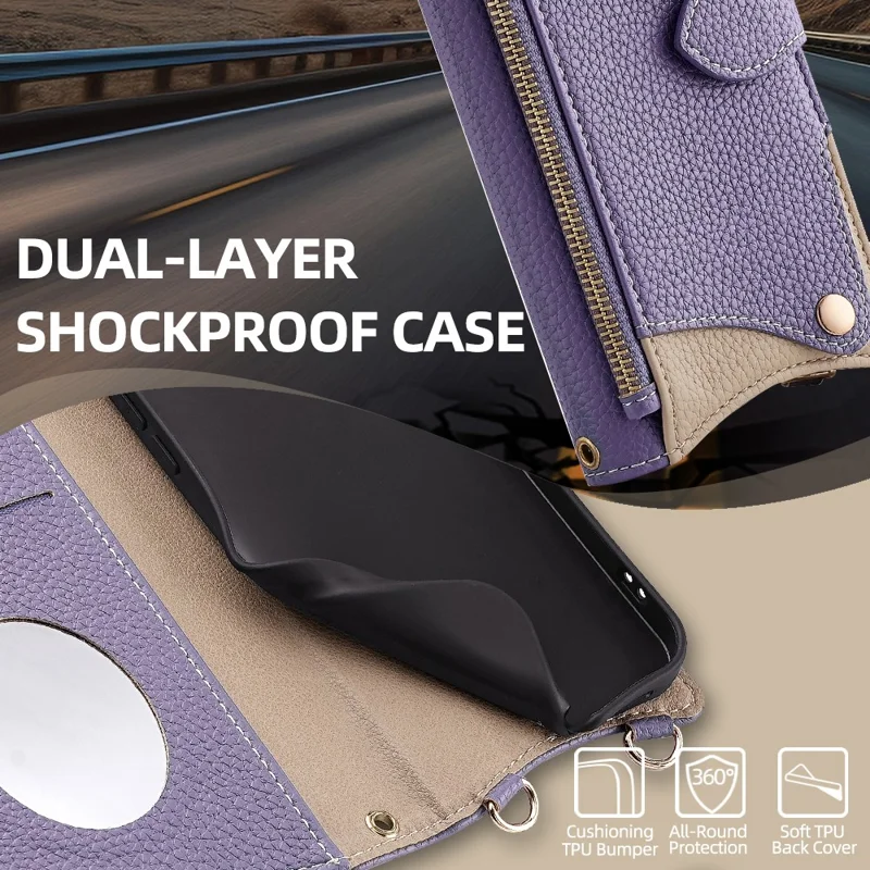 For Huawei Pura 80 Leather Case Wallet Stand Cover Irregular Tail Style with Chain Strap - Purple