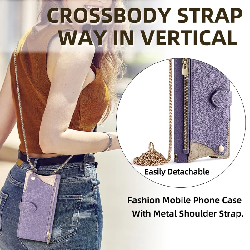 For Huawei Pura 80 Leather Case Wallet Stand Cover Irregular Tail Style with Chain Strap - Purple