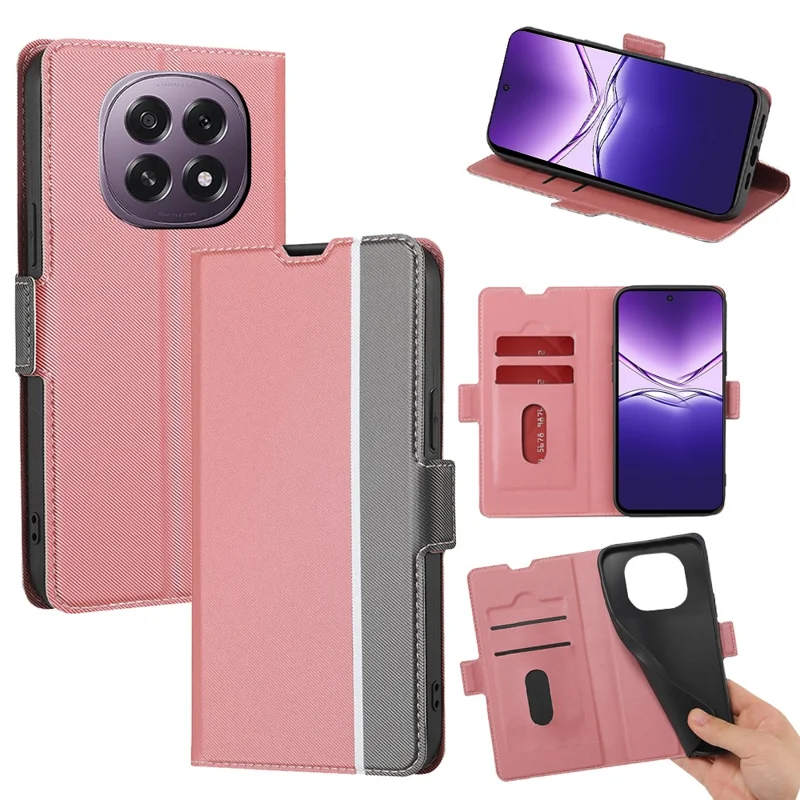 For Oppo F29 5G Case Card Holder Twill Texture Leather Phone Cover - Pink
