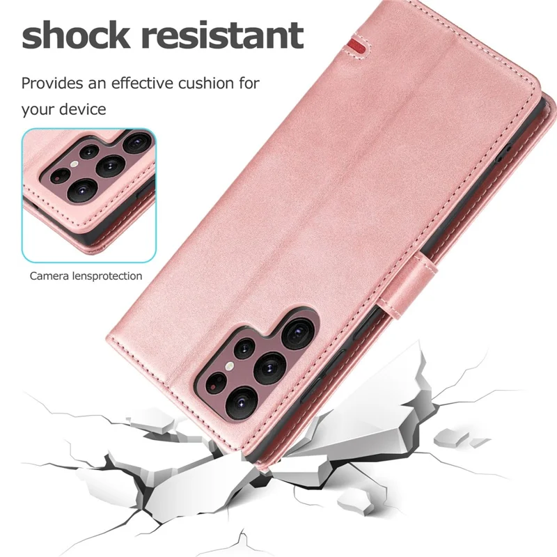 Anti-drop Phone Cover For Samsung Galaxy S23 Ultra, Splicing Flip Leather Case Wallet Stand with Magnetic Closing Clasp - Pink