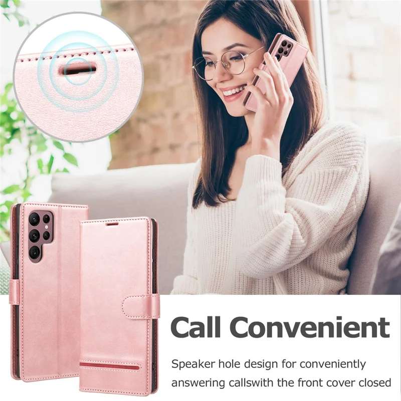 Anti-drop Phone Cover For Samsung Galaxy S23 Ultra, Splicing Flip Leather Case Wallet Stand with Magnetic Closing Clasp - Pink