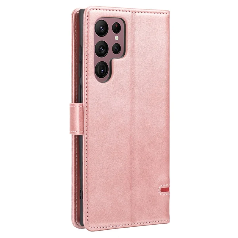 Anti-drop Phone Cover For Samsung Galaxy S23 Ultra, Splicing Flip Leather Case Wallet Stand with Magnetic Closing Clasp - Pink