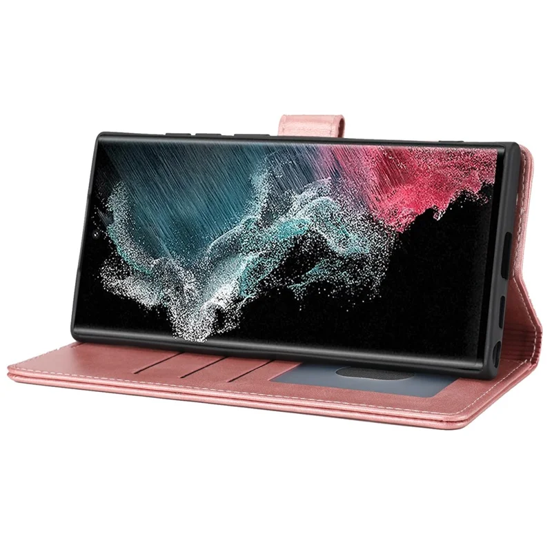 Anti-drop Phone Cover For Samsung Galaxy S23 Ultra, Splicing Flip Leather Case Wallet Stand with Magnetic Closing Clasp - Pink