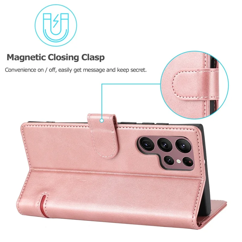 Anti-drop Phone Cover For Samsung Galaxy S23 Ultra, Splicing Flip Leather Case Wallet Stand with Magnetic Closing Clasp - Pink
