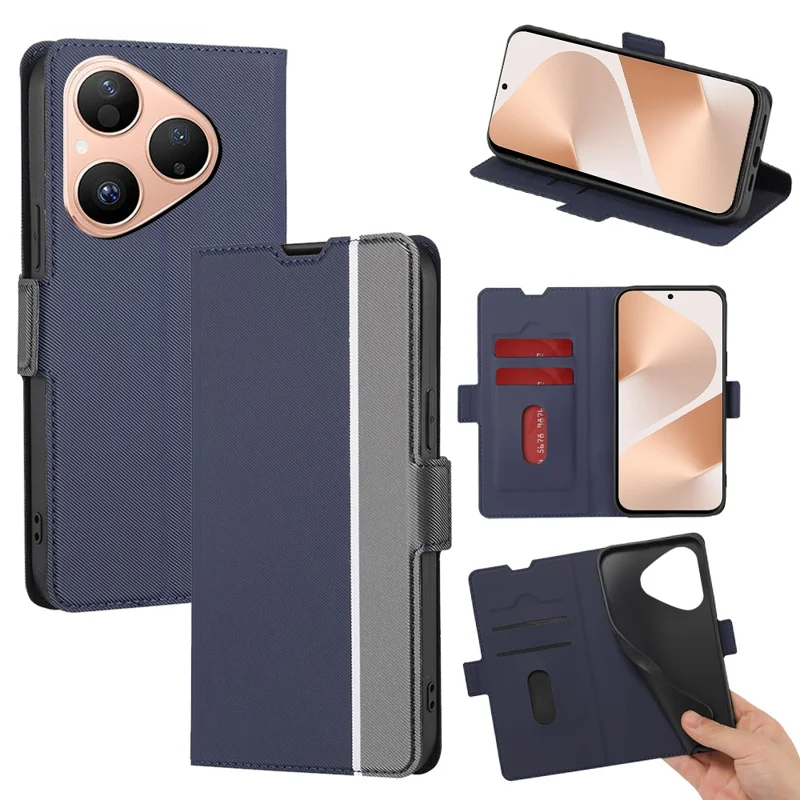 For Huawei Pura 80 Case Card Holder Twill Texture Leather Phone Cover - Blue