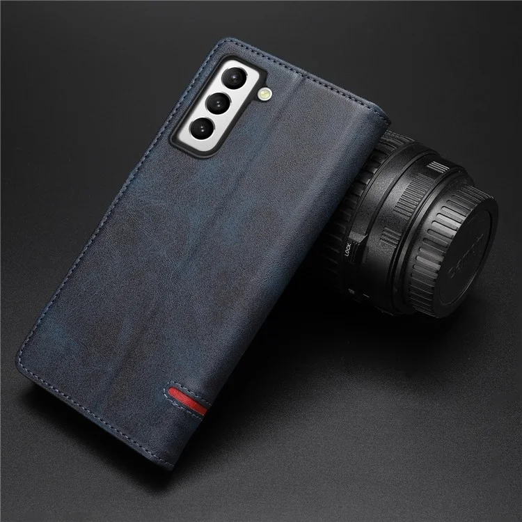 Magnetic Closing Clasp Phone Cover For Samsung Galaxy S23, Splicing PU Leather Full Protection Cell Phone Case Wallet Stand - Blue
