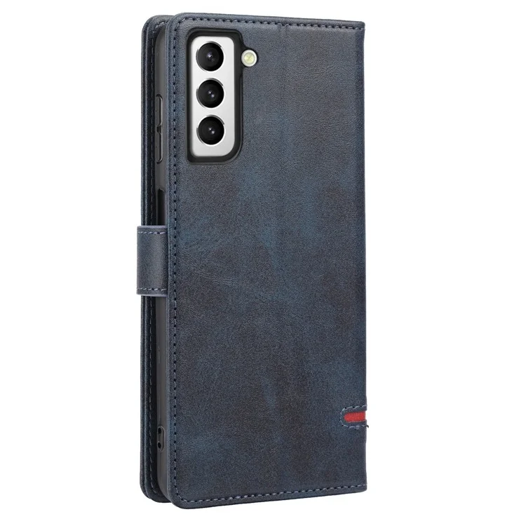 Magnetic Closing Clasp Phone Cover For Samsung Galaxy S23, Splicing PU Leather Full Protection Cell Phone Case Wallet Stand - Blue