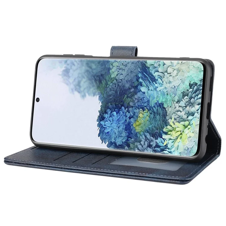 Magnetic Closing Clasp Phone Cover For Samsung Galaxy S23, Splicing PU Leather Full Protection Cell Phone Case Wallet Stand - Blue