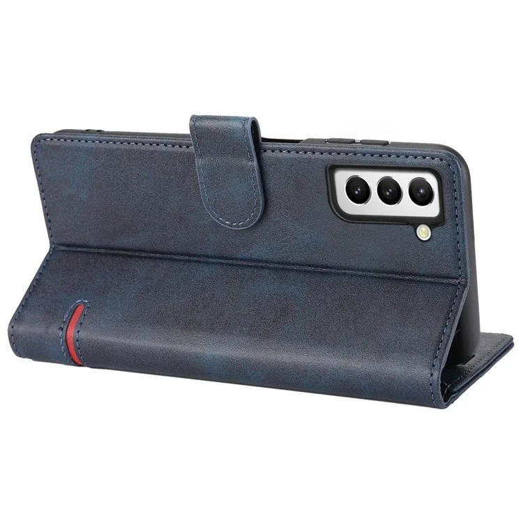 Magnetic Closing Clasp Phone Cover For Samsung Galaxy S23, Splicing PU Leather Full Protection Cell Phone Case Wallet Stand - Blue