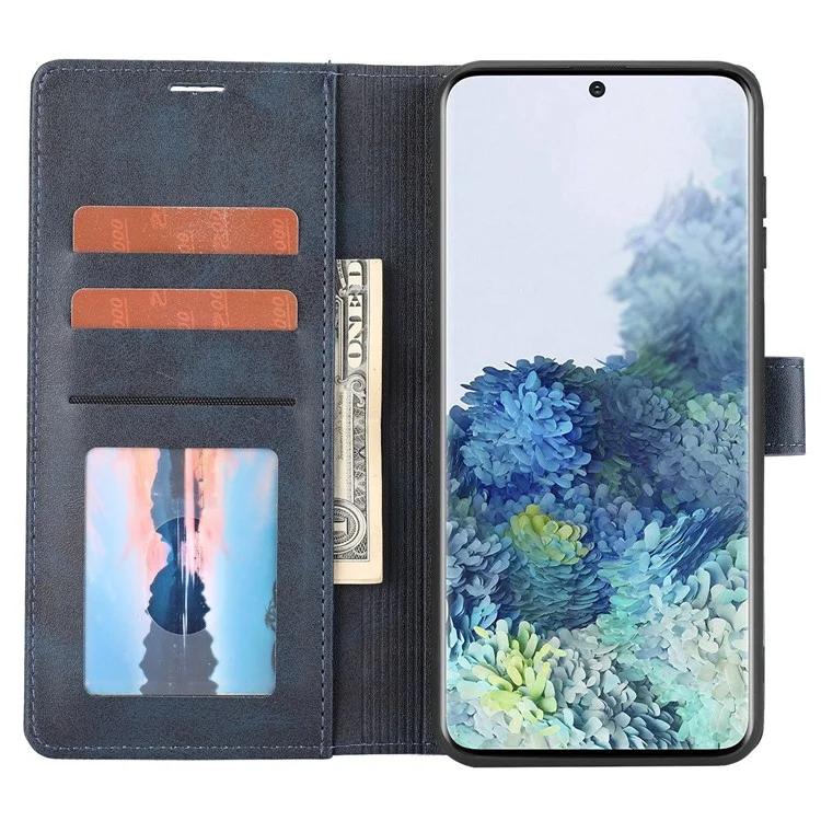 Magnetic Closing Clasp Phone Cover For Samsung Galaxy S23, Splicing PU Leather Full Protection Cell Phone Case Wallet Stand - Blue