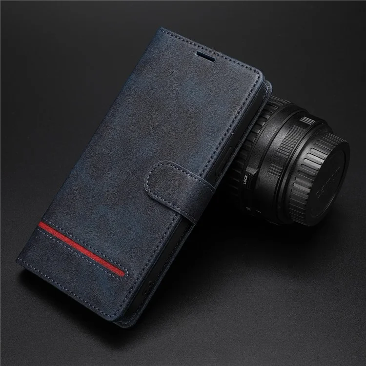 Magnetic Closing Clasp Phone Cover For Samsung Galaxy S23, Splicing PU Leather Full Protection Cell Phone Case Wallet Stand - Blue