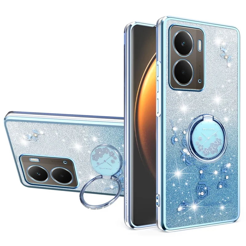 KADEM Capa para Realme P3 5G com Anel e Suporte, Capa de Telefone com Flores TPU e Glitter Gradiente - Azul