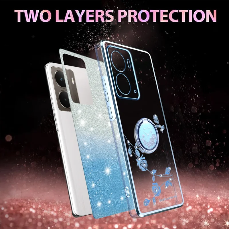KADEM Capa para Realme P3 5G com Anel e Suporte, Capa de Telefone com Flores TPU e Glitter Gradiente - Azul