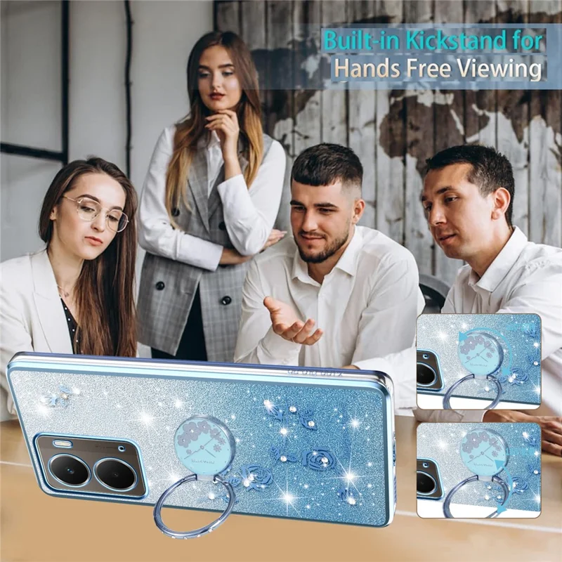 KADEM Capa para Realme P3 5G com Anel e Suporte, Capa de Telefone com Flores TPU e Glitter Gradiente - Azul