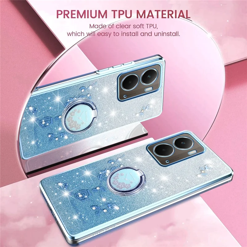 KADEM Capa para Realme P3 5G com Anel e Suporte, Capa de Telefone com Flores TPU e Glitter Gradiente - Azul