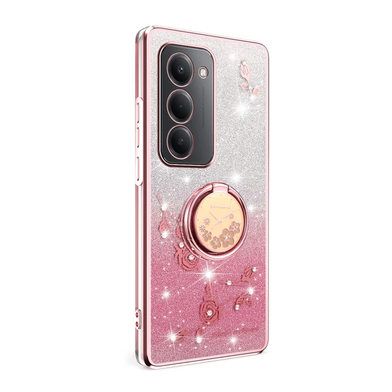 Capa KADEM para Xiaomi Redmi 15 5G (Global) (169mm) com Anel Suporte, TPU Flores Capa de Telefone Glitter Gradiente - Ouro Rosa