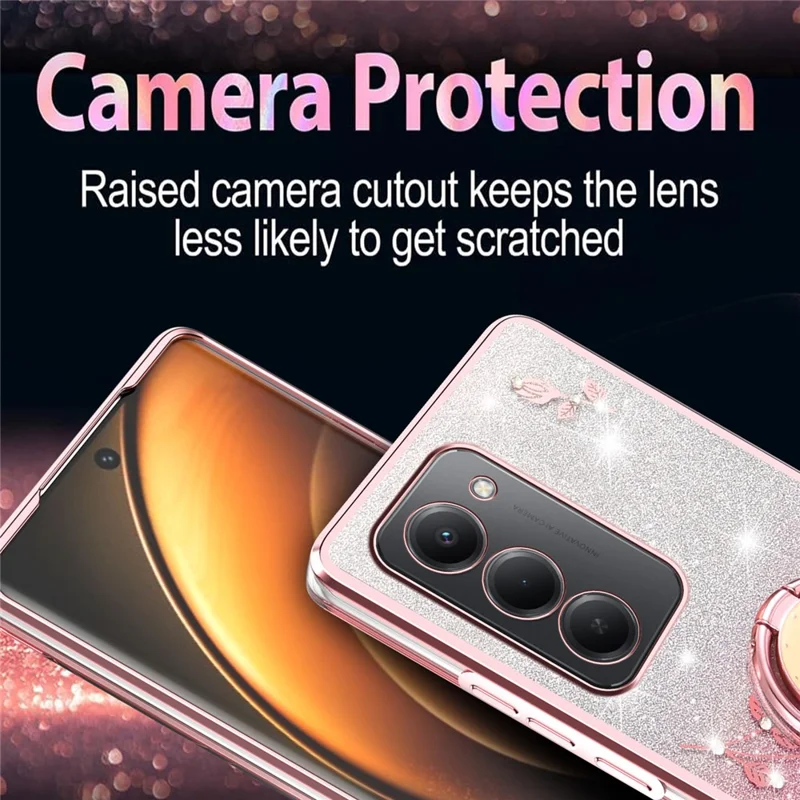 Capa KADEM para Xiaomi Redmi 15 5G (Global) (169mm) com Anel Suporte, TPU Flores Capa de Telefone Glitter Gradiente - Ouro Rosa