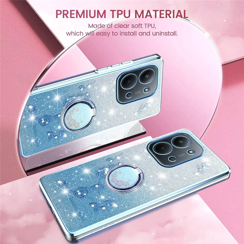 KADEM Para Xiaomi Redmi 15C 4G (Global) (171mm) Capa Anel Suporte TPU Flores Capa de Telefone Gradiente Brilhante - Azul