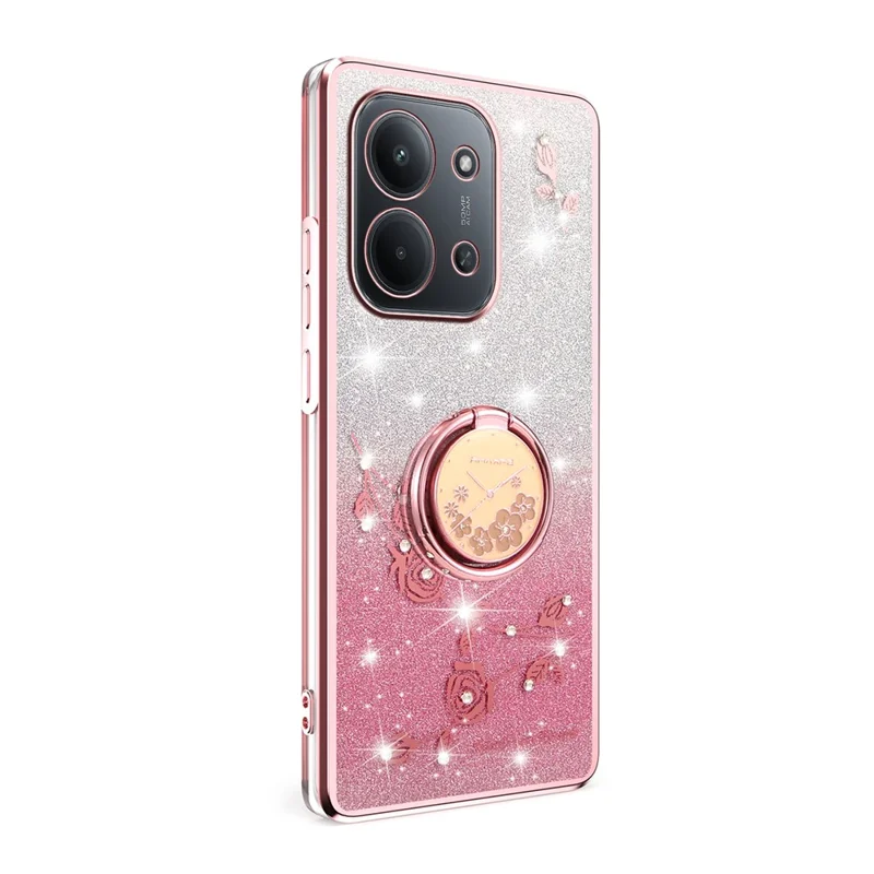 KADEM Pour Xiaomi Redmi 15C 4G (UE) (173mm) / 5G (UE) (173mm) / Poco C85 4G (173mm) Étui Support Fleurs TPU Housse de Téléphone Paillettes Dégradé - Or Rose
