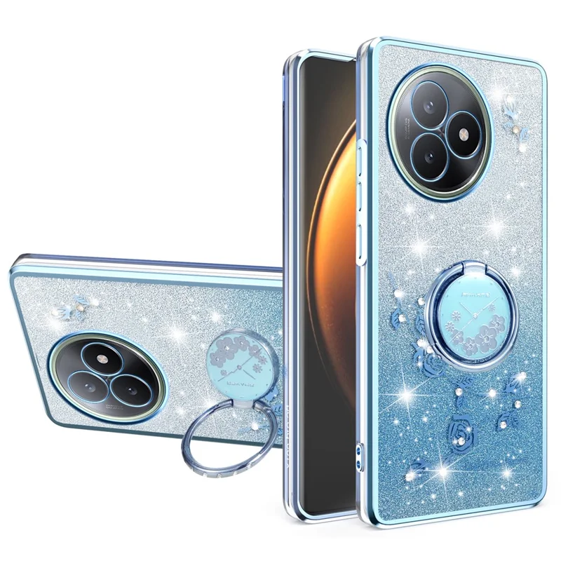 KADEM Funda para Xiaomi Redmi K80 Ultra 5G Anillo Soporte TPU Flores Cubierta de Teléfono Gradiente Brillo - Azul