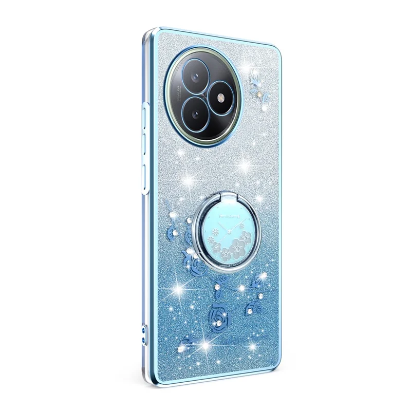 KADEM Funda para Xiaomi Redmi K80 Ultra 5G Anillo Soporte TPU Flores Cubierta de Teléfono Gradiente Brillo - Azul