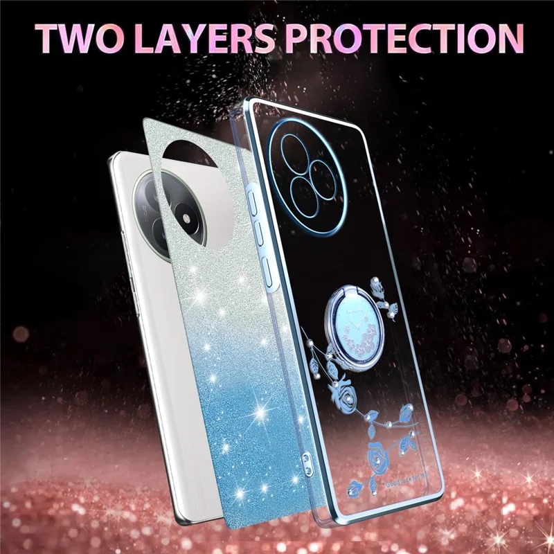 KADEM Funda para Xiaomi Redmi K80 Ultra 5G Anillo Soporte TPU Flores Cubierta de Teléfono Gradiente Brillo - Azul