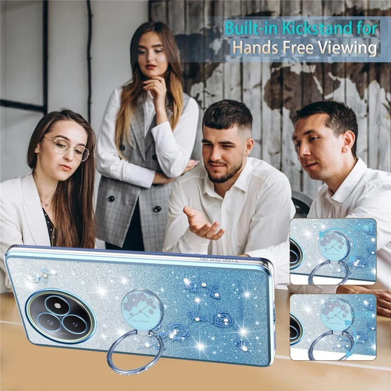 KADEM Funda para Xiaomi Redmi K80 Ultra 5G Anillo Soporte TPU Flores Cubierta de Teléfono Gradiente Brillo - Azul