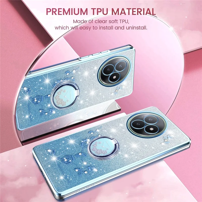 KADEM Funda para Xiaomi Redmi K80 Ultra 5G Anillo Soporte TPU Flores Cubierta de Teléfono Gradiente Brillo - Azul