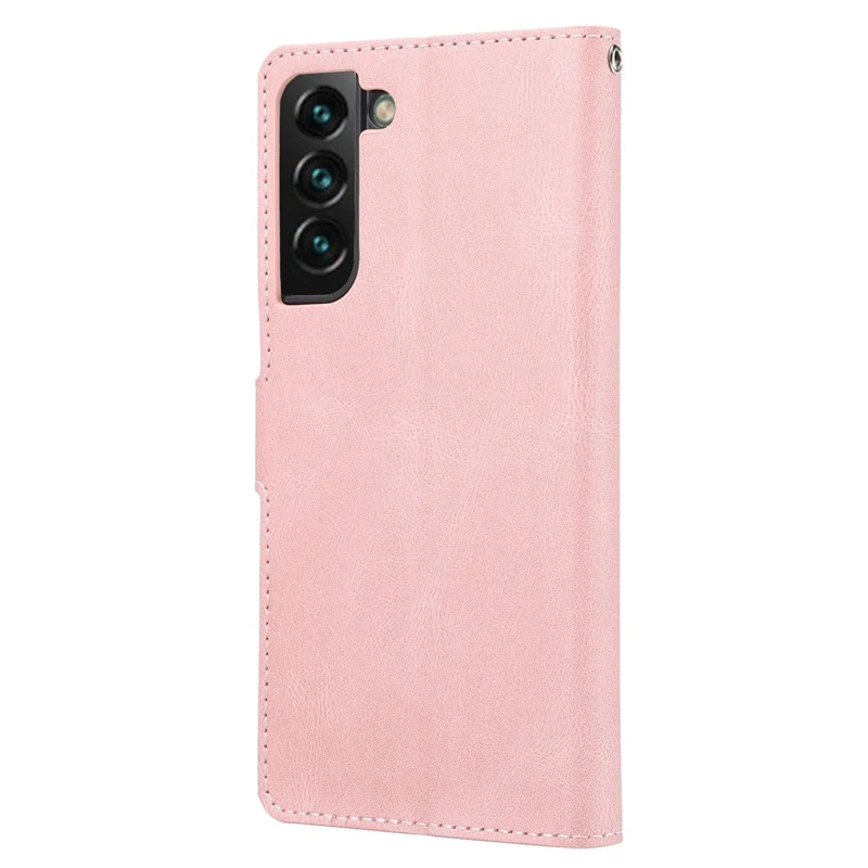 Shockproof Phone Case For Samsung Galaxy S23, PU Leather Flip Wallet Stand Magnetic Closure Smartphone Cover with Strap - Pink