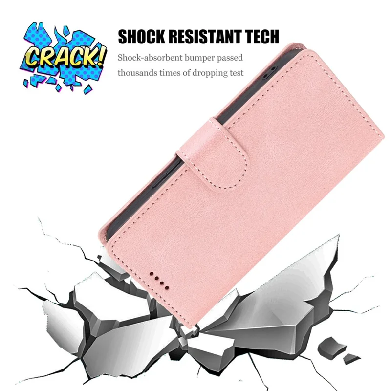 Shockproof Phone Case For Samsung Galaxy S23, PU Leather Flip Wallet Stand Magnetic Closure Smartphone Cover with Strap - Pink