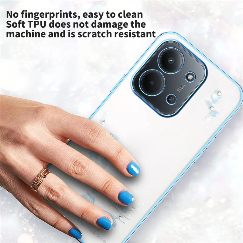 KADEM Для Xiaomi Redmi 15C 4G (EU) (173mm) Чехол Цветочный Декор из Страз TPU Чехол для Телефона - Синий