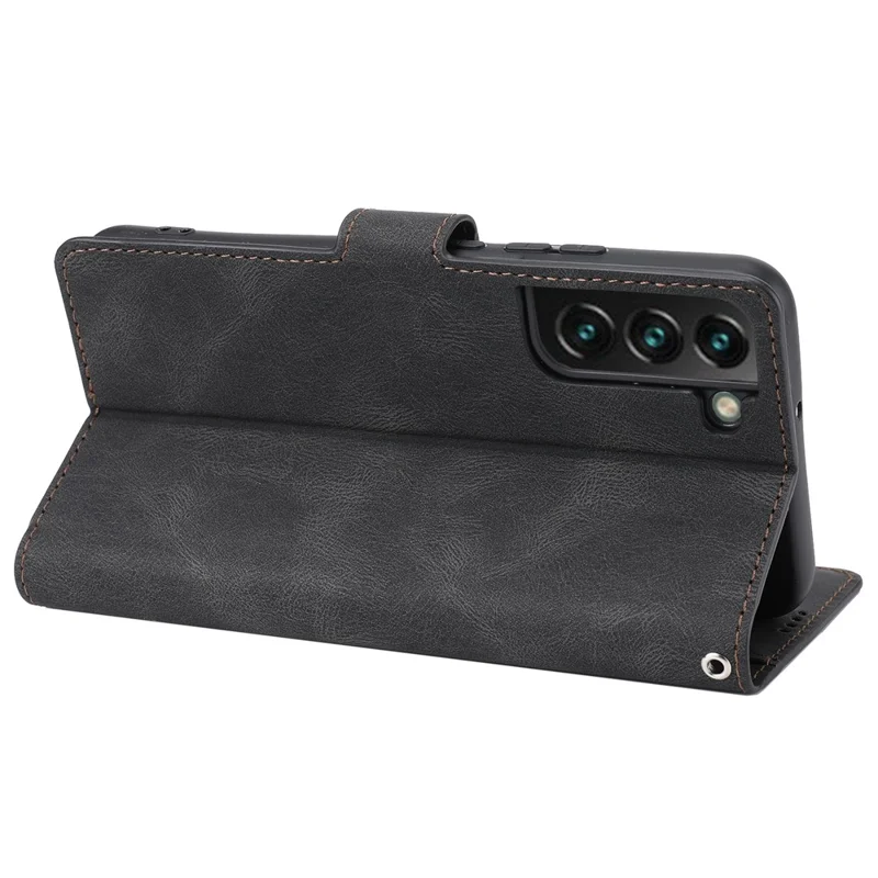 Anti-drop Magnetic Closure Phone Cover For Samsung Galaxy S23+, PU Leather Flip Phone Case Stand Wallet with Strap - Black