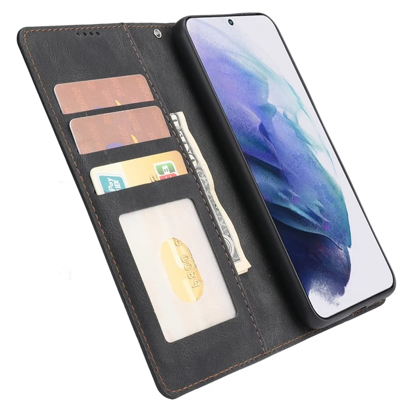Anti-drop Magnetic Closure Phone Cover For Samsung Galaxy S23+, PU Leather Flip Phone Case Stand Wallet with Strap - Black
