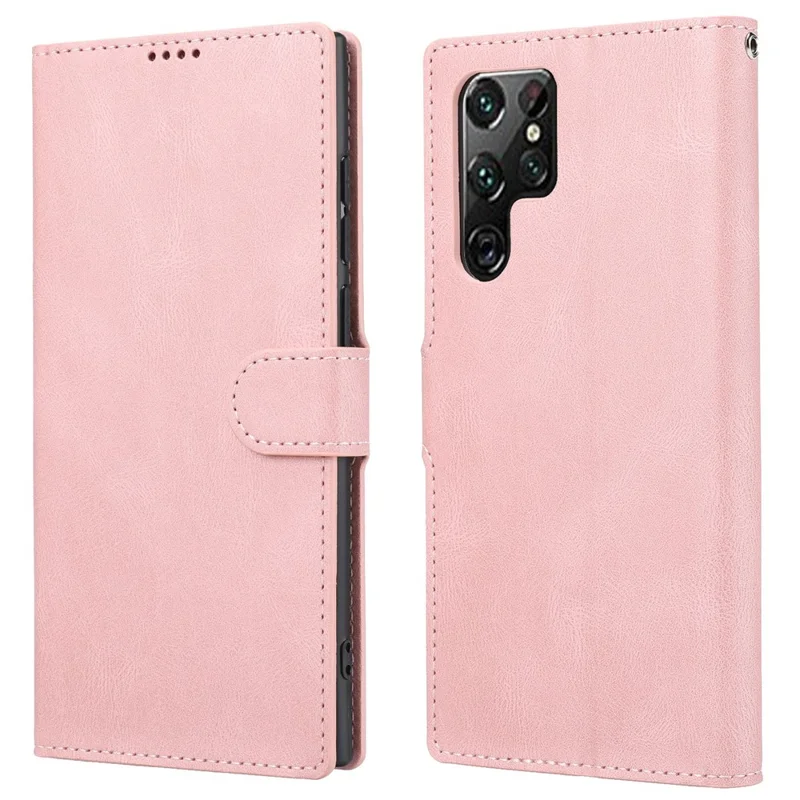 Für Samsung Galaxy S23 Ultra Full Protection Phone Case Faltbarer Ständer Magnetverschluss Anti-Drop-Flip-Wallet-Abdeckung mit Riemen - Pink