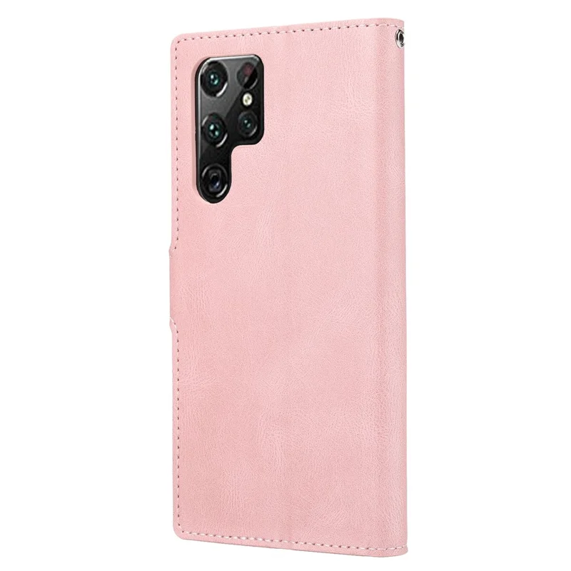 Für Samsung Galaxy S23 Ultra Full Protection Phone Case Faltbarer Ständer Magnetverschluss Anti-Drop-Flip-Wallet-Abdeckung mit Riemen - Pink