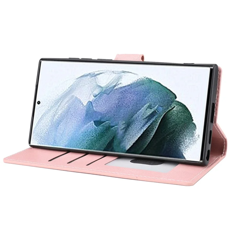 Für Samsung Galaxy S23 Ultra Full Protection Phone Case Faltbarer Ständer Magnetverschluss Anti-Drop-Flip-Wallet-Abdeckung mit Riemen - Pink